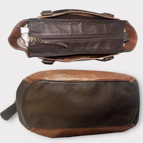 The Sak Kendra Work Tote Brown Teak Multi Leather Bag Pockets Boho Hobo Carryall - Picture 6 of 10